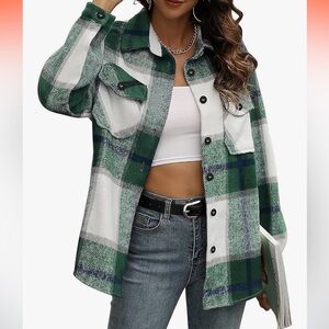 NWOT Amazon Stylist Favorite Green Plaid Button-Up Shirt Jacket / Shacket